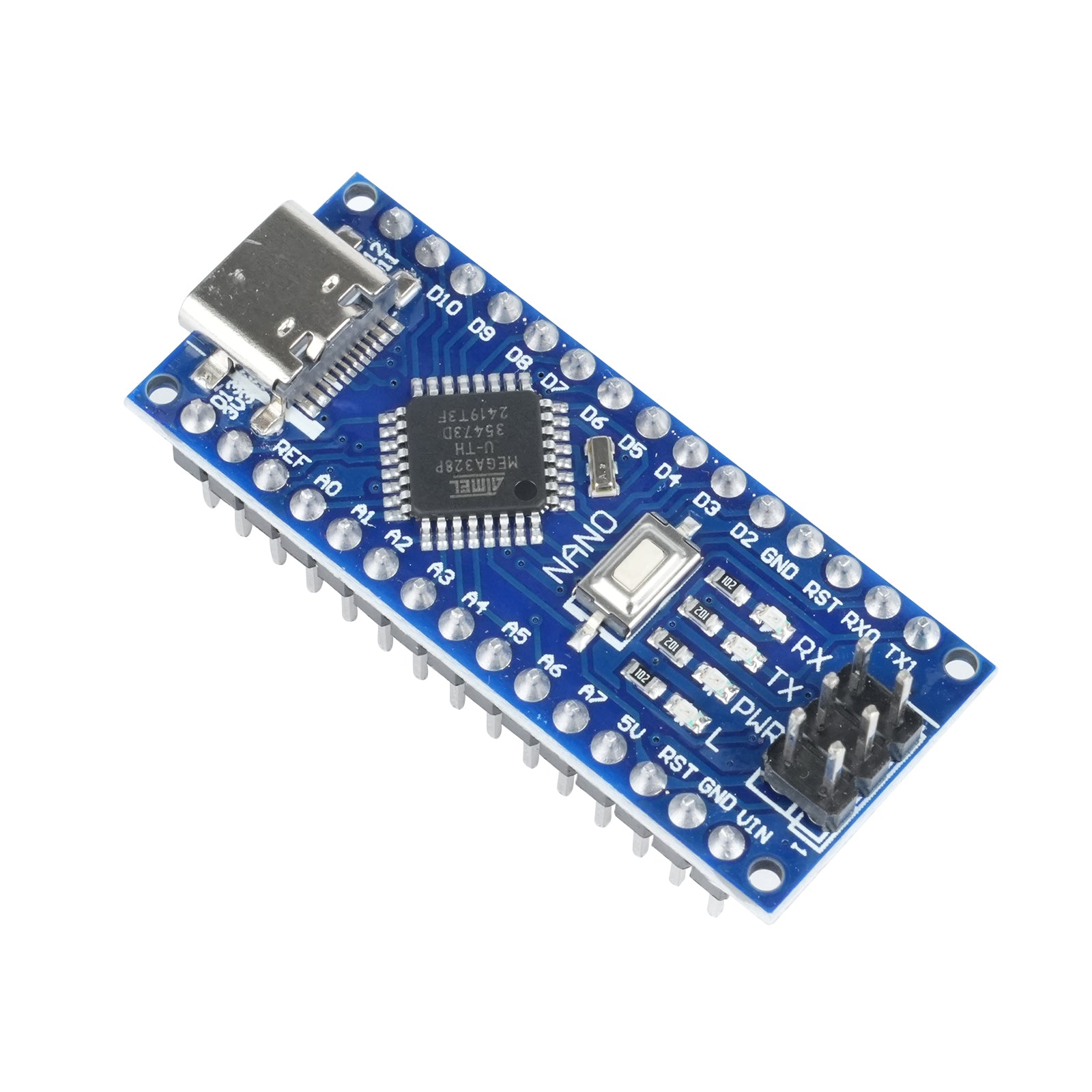 Arduino Nano V3.0 ATmega328P 16MHz CH340C Type-C board close-up top view
