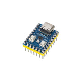 angled top shot of ShillehTek RP2040 Zero Microcontroller Board focusing on main chip and pins