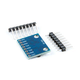 Rear angled view of ShillehTek MPU6050 GY521 sensor board with pin headers on white background