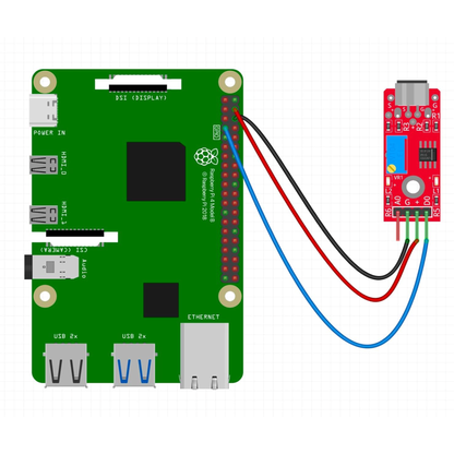 Diagram showing ShillehTek KY-037 sensor connected to Raspberry Pi GPIO pins