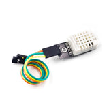 ShillehTek DHT22 white sensor with connected multicolor jumper wires on white background