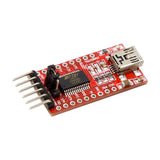 Close-up of ShillehTek FT232RL Mini USB to TTL Serial Converter board showing components