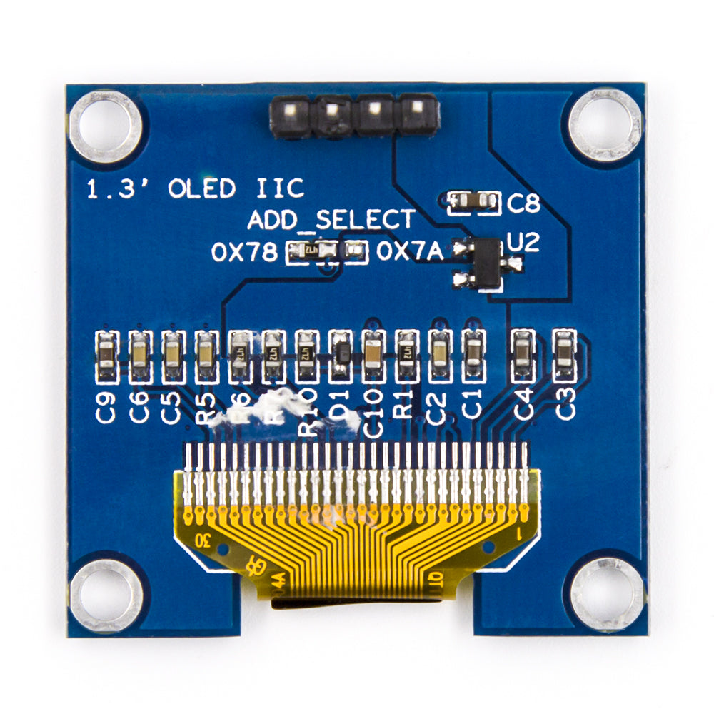Backside of 1.3 inch I2C blue OLED display module circuit ShillehTek