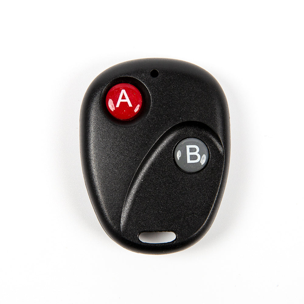 Back view of black two-button remote key fob for 433MHz 12V relay module