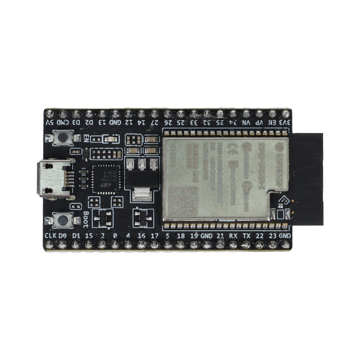 Top view of ESP32-DevKitC-VE board showing metal shield and pin labels