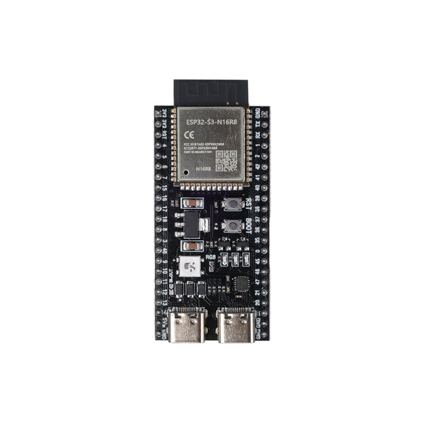 Top view of ESP32-S3 DevKitC-1 Dev Board with pre-soldered headers and USB ports
