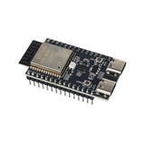 Angled view of ESP32-C6-N4 board with pins and USB-C ports exposed