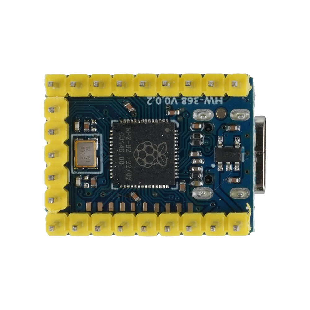 close-up of ShillehTek RP2040 Zero Microcontroller Board showing USB-C port and main chip