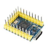 angled close-up of ShillehTek RP2040 Zero Microcontroller Board with focus on connectors and components