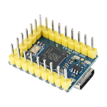 angled close-up of ShillehTek RP2040 Zero Microcontroller Board with focus on connectors and components