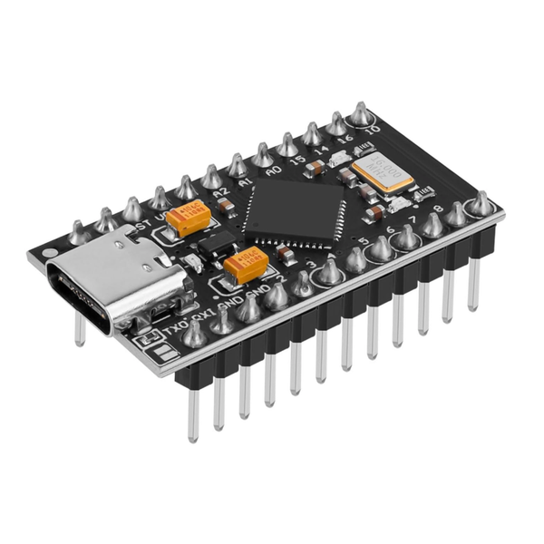 black Pro Micro ATmega32U4 5V 16MHz development board with USB-C port and pins