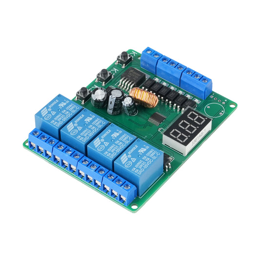 4-channel programmable relay module with blue relays and digital display ShillehTek