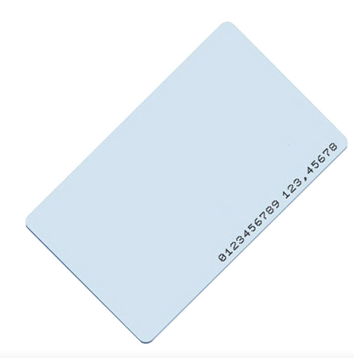 white rectangular ShillehTek 125kHz RFID EM4100 proximity smart card with printed numbers