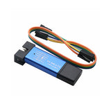 ST-LINK V2 compact USB programmer/debugger featuring blue metallic case and black cap