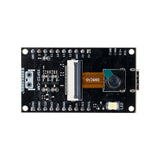 Flat top view of ESP32-CAM board with clear OV3660 camera and LED