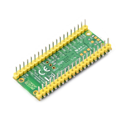 Bottom side showing yellow pre-soldered headers on Raspberry Pi Pico 2W board