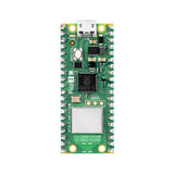 Top view displaying micro USB port and components of Raspberry Pi Pico 2W