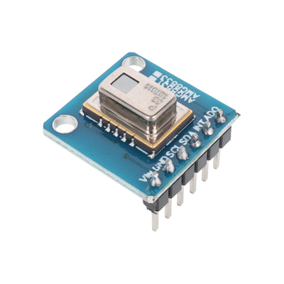 Close-up view of AMG8833 8x8 IR thermal imaging camera sensor module with pre-soldered pins
