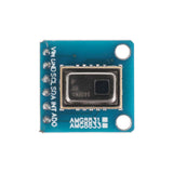 Close-up view of AMG8833 8x8 IR thermal imaging sensor module with pre-soldered pins