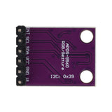 Back side of APDS-9960 RGB gesture proximity and color sensor module with pin labels and mounting holes