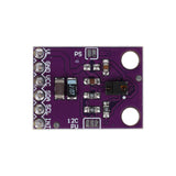Close-up top view of APDS-9960 RGB gesture proximity and color sensor module circuit board with soldered components