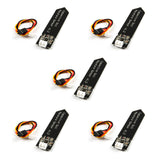 Five capacitive soil moisture sensor V1.2 probes, each shown with its supplied three-wire connector cable, on a white background.
