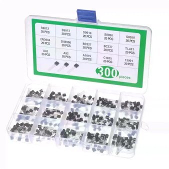 300-piece common triode kit with S9012, S9013, S9014, S8050 and other transistors in plastic organizer box