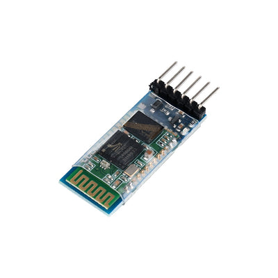 Close up of HC-05 6-Pin Bluetooth Module with exposed circuitry