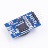 DS3231 AT24C32 precision RTC I2C module with CR2032 battery holder and pin headers on blue PCB