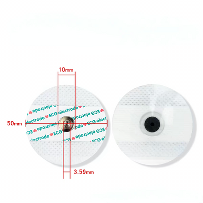 ECG electrode pads front and back view with size dimensions for AD8232 heart rate and ECG sensor