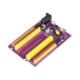 ESP32 38-pin GPIO expansion breakout board with yellow pin headers and power connectors