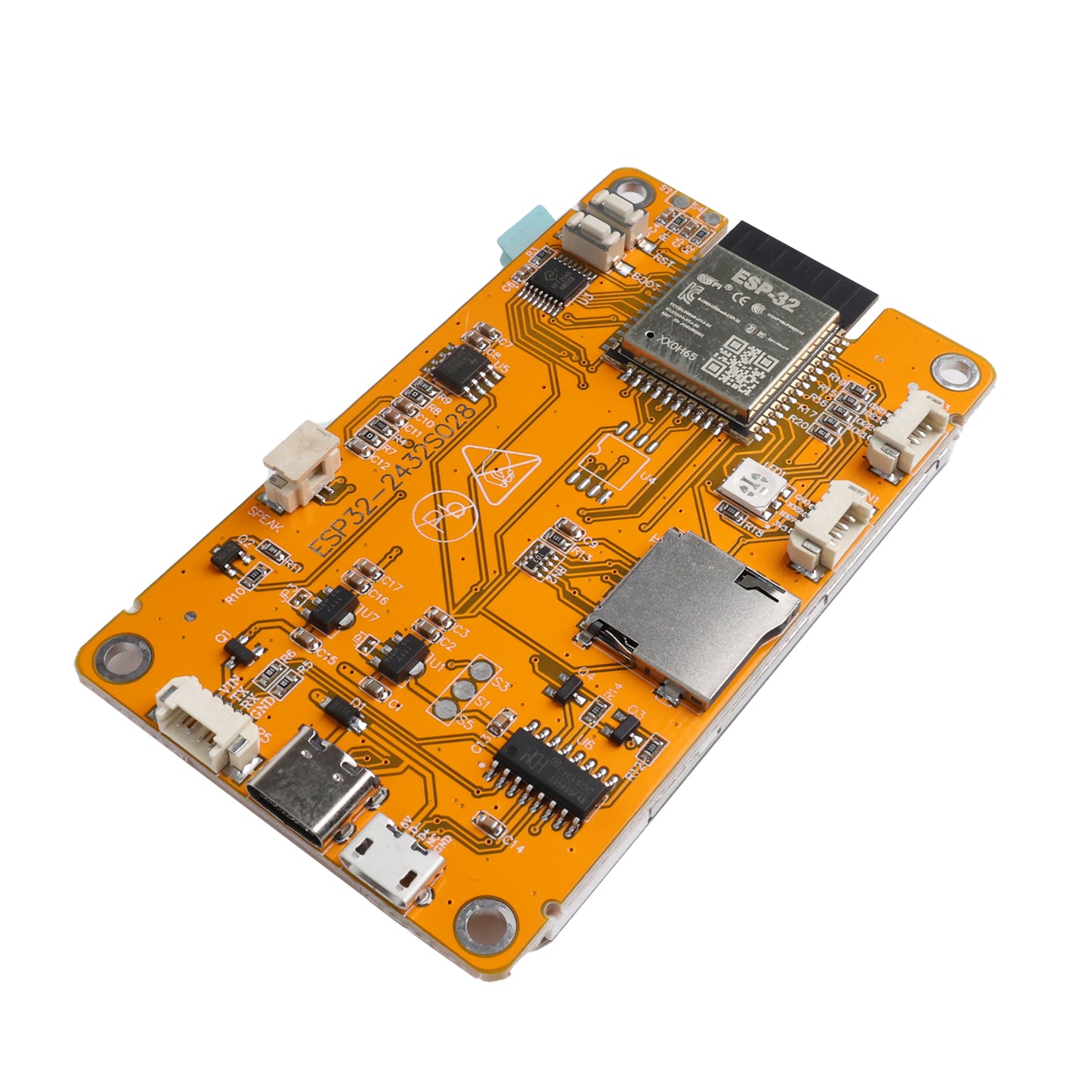 Back side of ESP32 LVGL 2.8 inch smart display development board showing ESP32 module and connectors