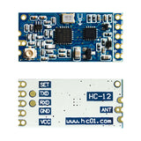 HC-12 433MHz long-range wireless serial transceiver module showing front circuit and back pin labels