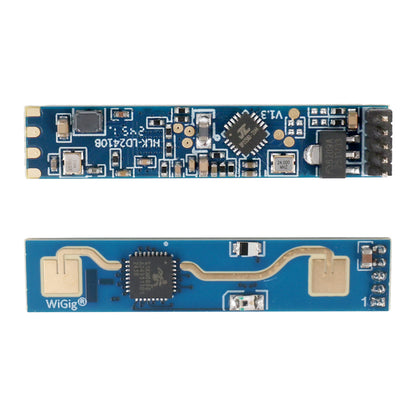 HLK-2410B human presence radar motion detection module showing top and bottom sides with components and antenna