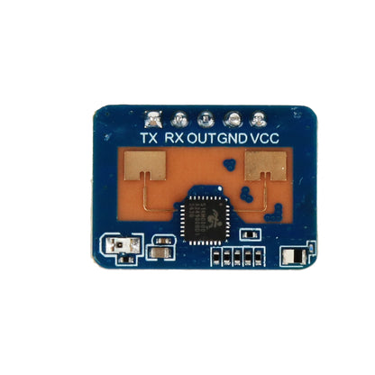 HLK-2410C human presence radar motion detection module showing TX RX OUT GND VCC pins and circuit components