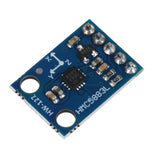 Close-up view of HMC5883L GY-273 3-axis magnetometer compass module circuit and solder pins