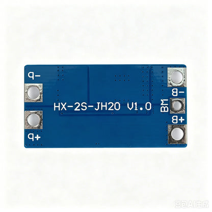 Back side of HX-2S-JH20 2S 7.4V 18650 lithium battery protection board with solder pads and model markings