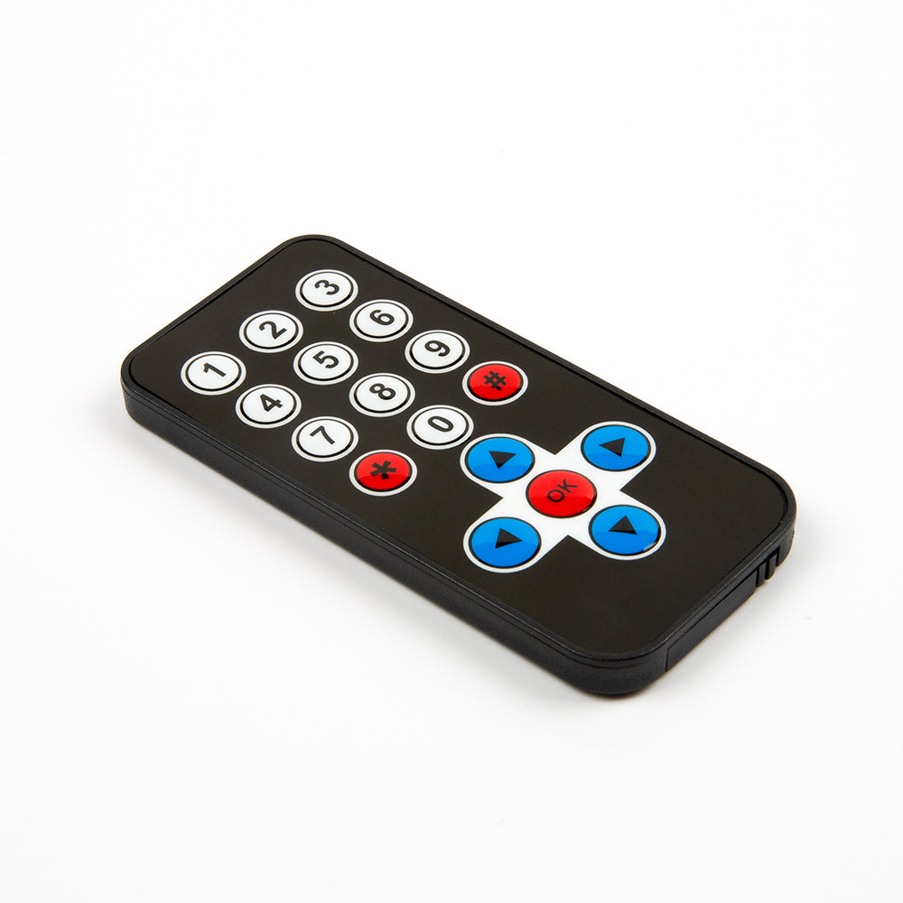HX1838 infrared remote control with numeric and directional buttons for electronic projects
