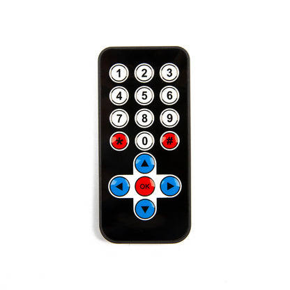 HX1838 infrared remote control with numeric keypad and directional buttons for electronics projects