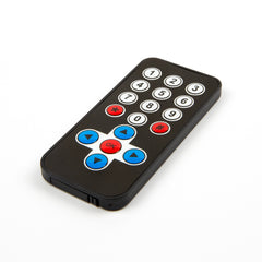 HX1838 infrared remote control with numeric and directional buttons on black casing