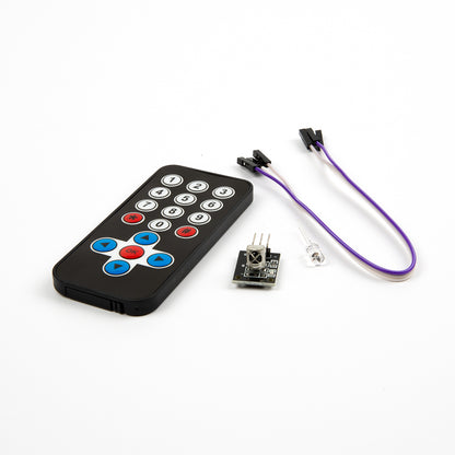 HX1838 infrared remote control module kit with remote, sensor module, led, and connecting wires