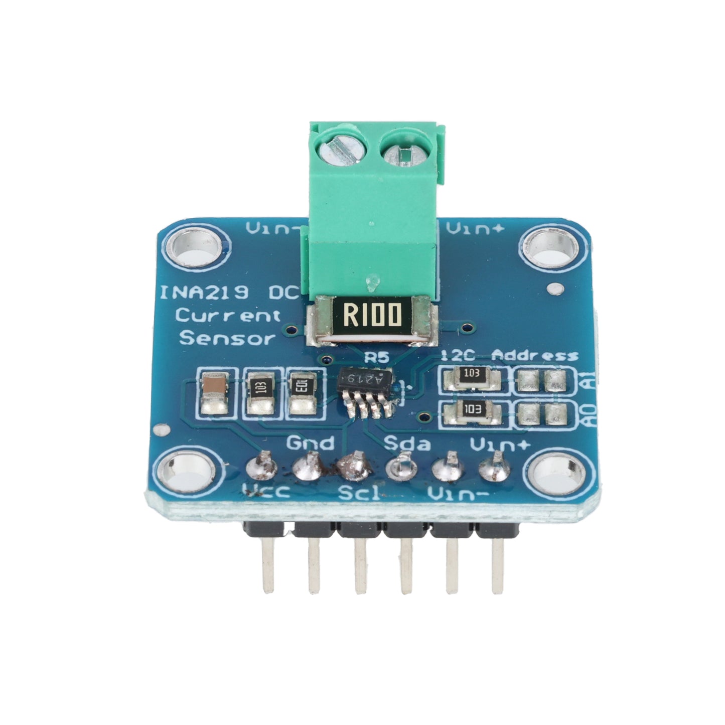 INA219 I2C bi-directional current and power monitoring sensor module with green terminal block and pins