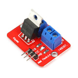 IRF520 MOSFET driver module with blue terminal blocks and three-pin header for Arduino and ESP32 projects