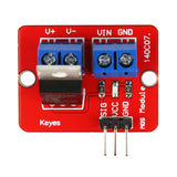 Top view of IRF520 MOSFET driver module with screw terminals and pin headers for Arduino and ESP32