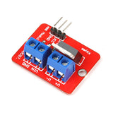 IRF520 MOSFET driver module with blue terminal blocks and three-pin header for Arduino and ESP32 projects