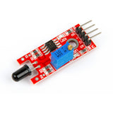 KY-026 flame sensor module with red PCB, blue potentiometer, and black sensor for Arduino and ESP32 projects