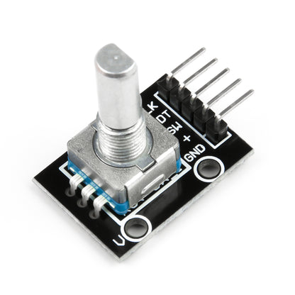 KY-040 rotary encoder module showing metal shaft and pin headers for Arduino projects