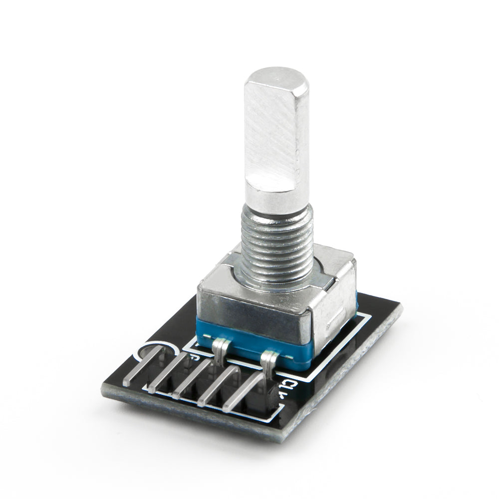 KY-040 rotary encoder module showing metal shaft and pin headers for Arduino projects