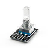 KY-040 rotary encoder module showing metal shaft and pin headers for Arduino projects