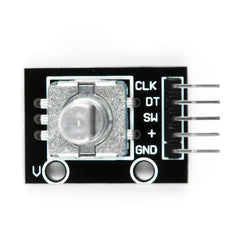 KY-040 rotary encoder module with pins and labeled connections for Arduino projects